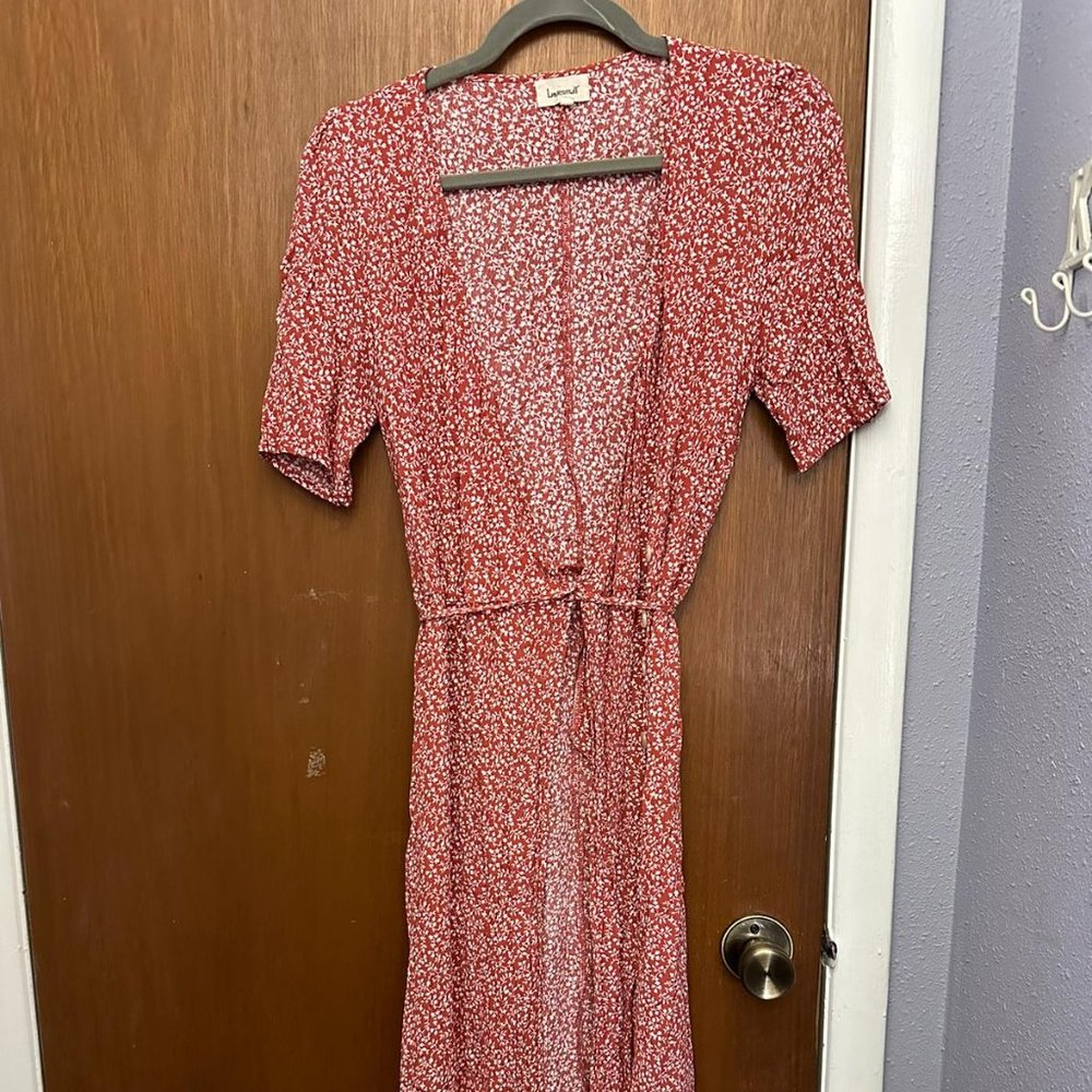 red floral cross over dress